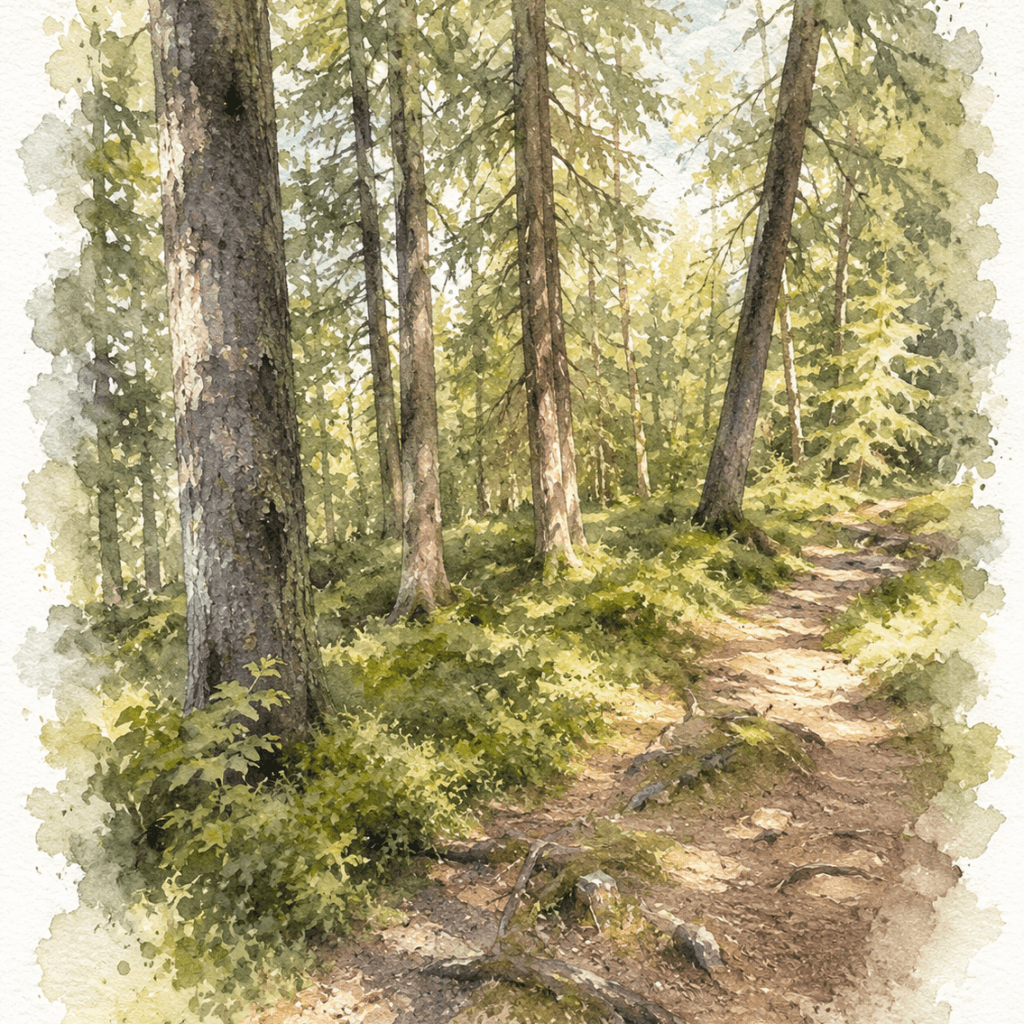 Woodland Path in Oslo, Norway. Reflections.