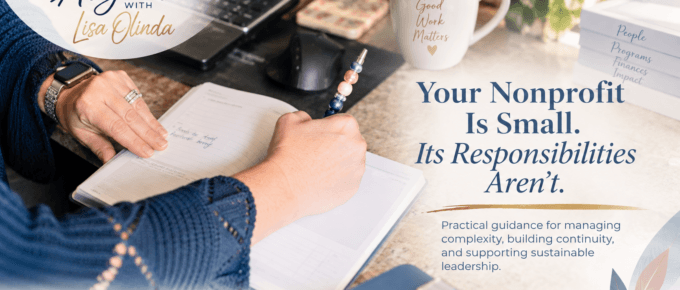 Lisa Olinda at her desk planning.